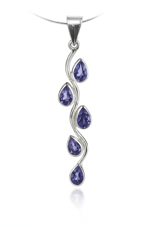 Vertical Five Stone Leaf Drop Pendant Iolite