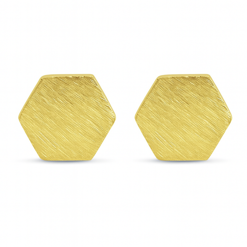 Gold Plated Berlin Brushed Hexagon Harmonie Studs