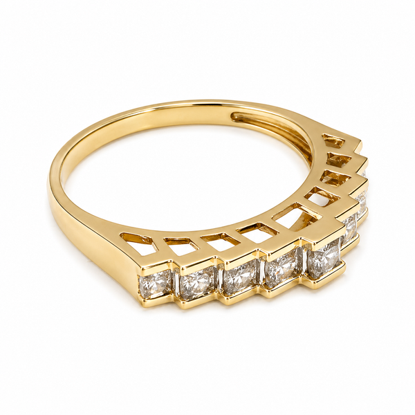 10k Gold Art Deco Graduating Diamond Square Ring Size 7