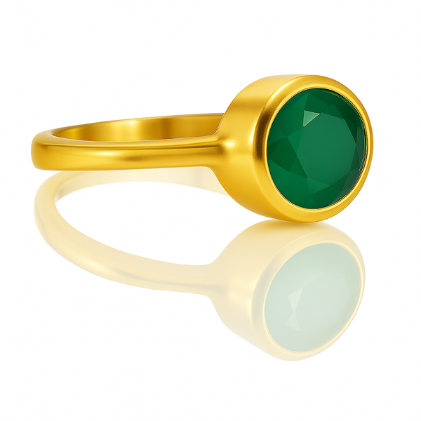 Gold Plated Oval Stackable Jaipuri Ring Green Onyx