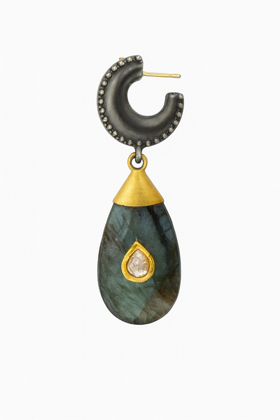 Jaipuri Crescent & Labradorite Diamond Drop Earrings