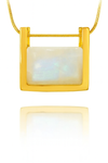 Gold Plated Rectangular Italian Stone Pendant White Moonstone