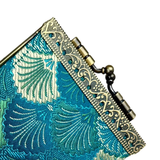 Small Shell Brocade Card Holder with RFID | Sky Blue & Green