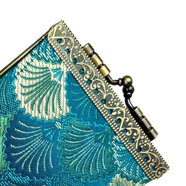 Small Shell Brocade Card Holder with RFID | Sky Blue & Green