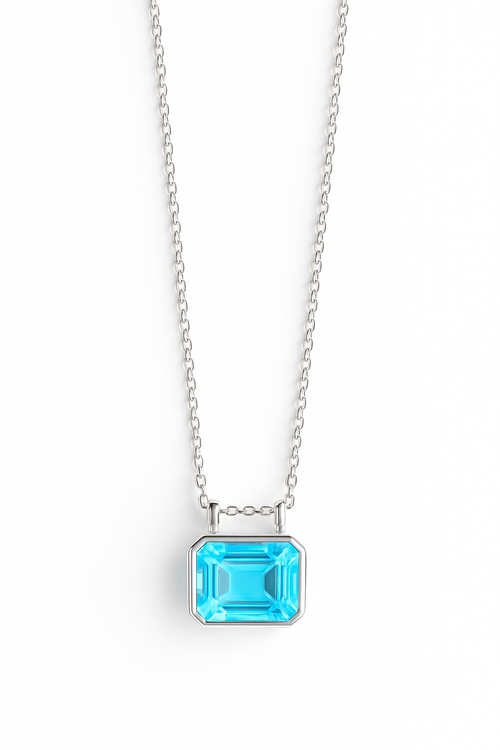Glacial Rectangular Gemstone Necklace - Blue Topaz
