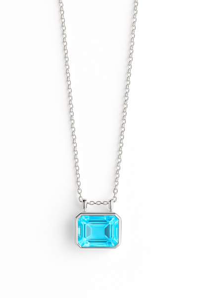 Glacial Rectangular Gemstone Necklace - Blue Topaz