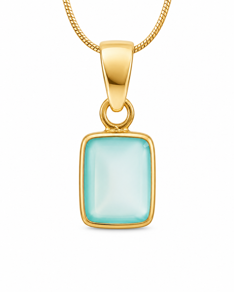Small Rectangular Pendant - Gold Plated Aqua Chalcedony