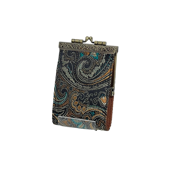 Paisley Brocade RFID Card Holder | Orange & Black
