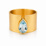 Jaipur Nocturne Ring Tear Drop Aquamarine (Gold Plated)