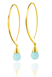 Gold Plated Long Curved Gemstone Drop Earrings Aqua Chalcedony