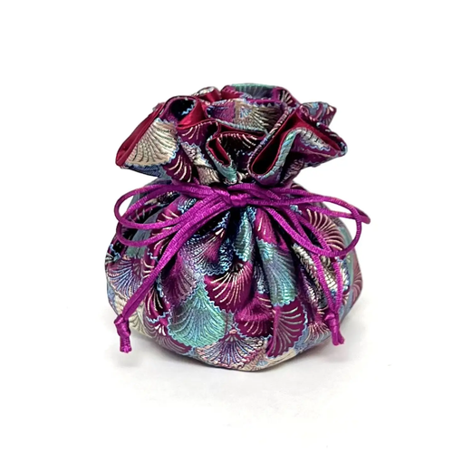 Seashells Brocade Jewelry Pouch | Burgendy & Green
