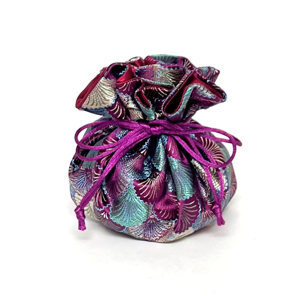 Seashells Brocade Jewelry Pouch | Burgendy & Green