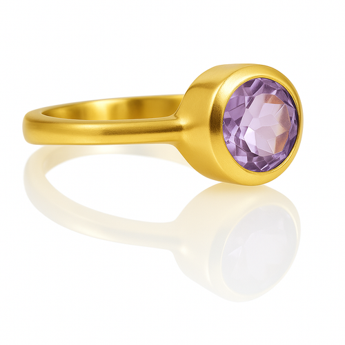 Gold Plated Oval Stackable Jaipuri Ring Amethyst