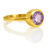 Gold Plated Oval Stackable Jaipuri Ring Amethyst