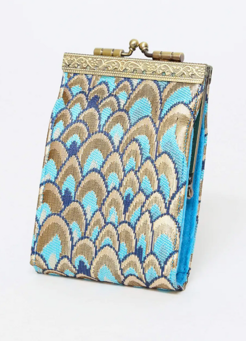 Copy of Small Shell Brocade Card Holder with RFID | Hot Pink & Green