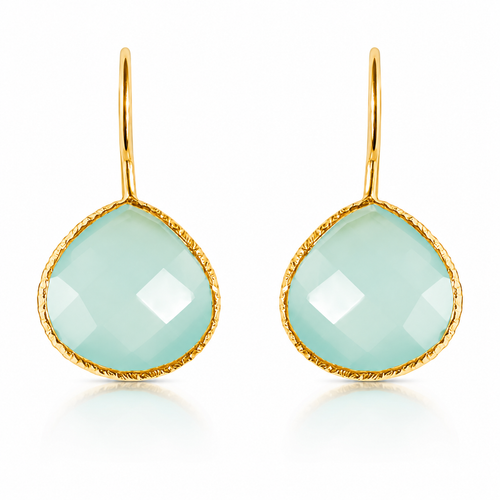 Gold Plated Peacock Drops Aqua Chalcedony