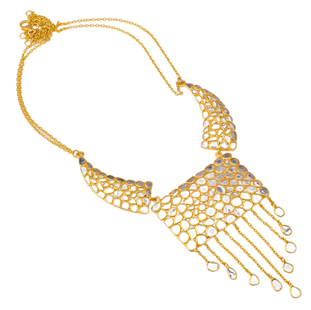 Limited Edition Mogul Polki Aqua Chalcedony Necklaces (24K Gold Plated with Diamonds)