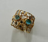 18K Gold Plated Mosaic Rough Cut Sliced Diamonds with Blue Topaz Ring