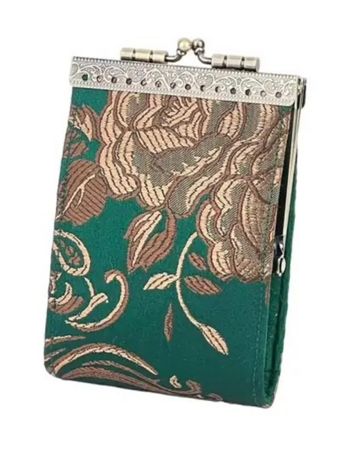 Peony Floral Brocade Card Holder with RFID (Green)