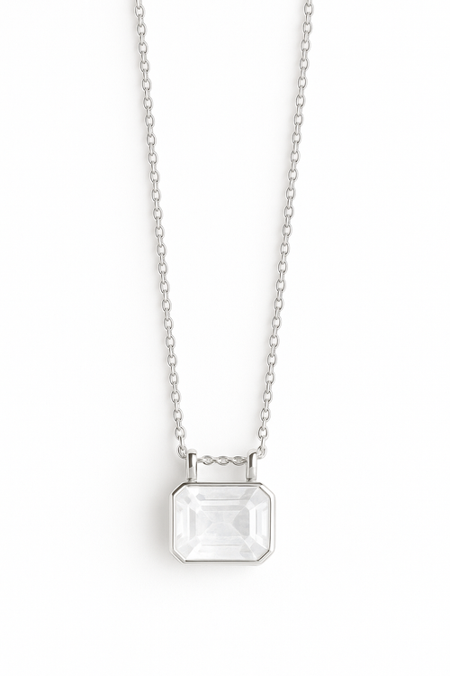 Glacial Rectangular Gemstone Necklace - White Moonstone