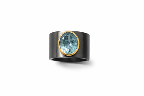 Jaipur Nocturne Ring  Aquamarine (Oxidized)