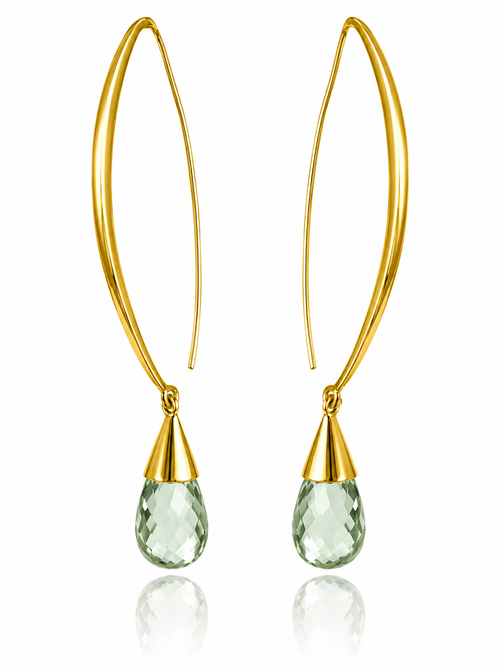 Gold Plated Aurora Glacier Threader Earrings Green Amethyst