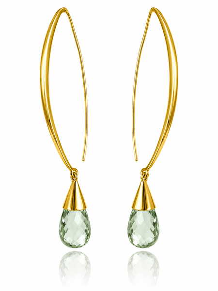 Gold Plated Aurora Glacier Threader Earrings Green Amethyst