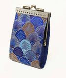Small Shell Brocade Card Holder with RFID | Purple & Navy Blue