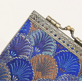Small Shell Brocade Card Holder with RFID | Purple & Navy Blue