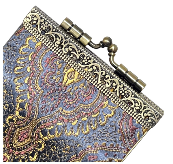 Paisley Pattern Brocade Card Holder with RFID (Grey & Gold)