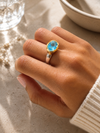 Golden Iberia Oval Gemstone Ring - Blue Topaz