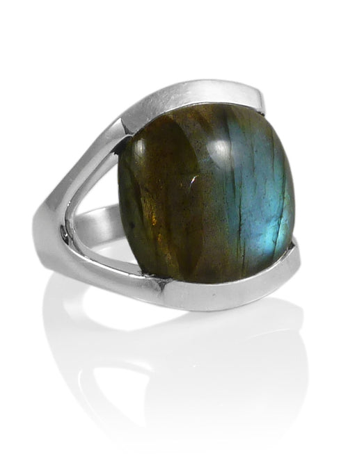 Square Open Sided Cocktail Ring Labradorite