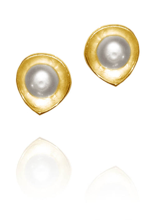 Gold Plated Pearl Bud Earrings White Pearl