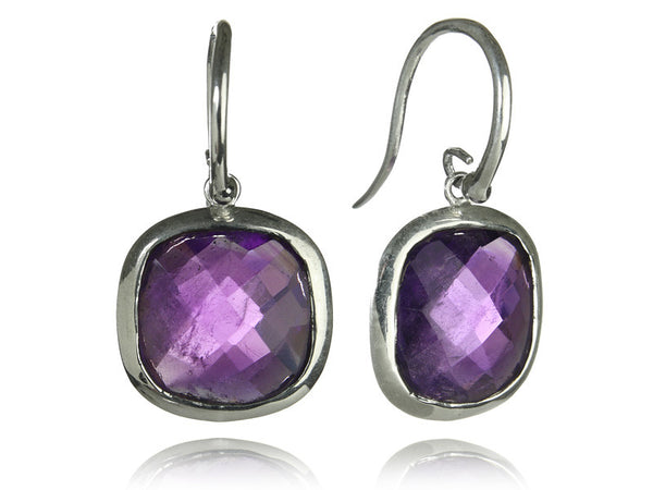 Framed Rounded Square Classic Earrings Amethyst