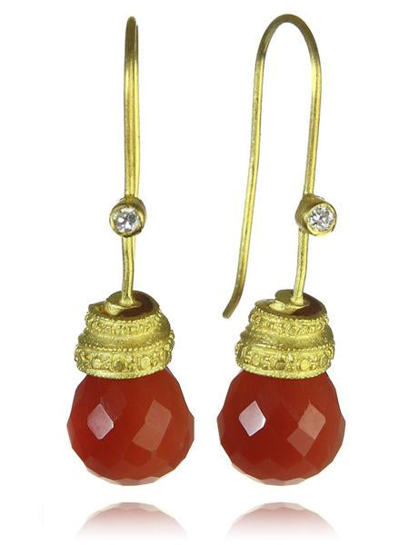 18K Gold Plated Jaipuri Mogul Quartz Drop Earrings Carnelian