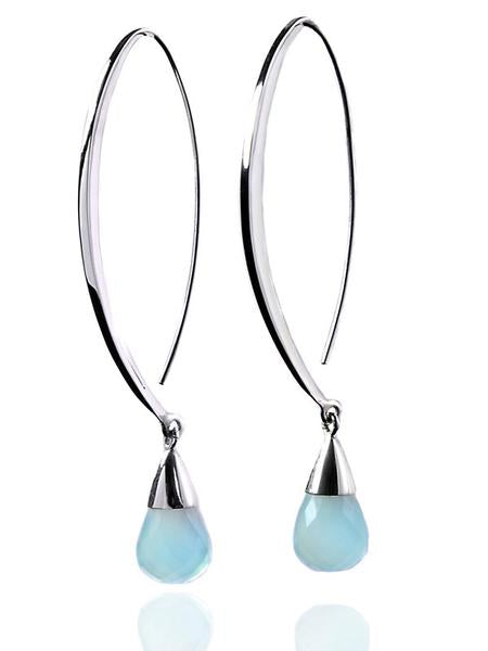 Long Curved Gemstone Drop Earrings Aqua Chalcedony
