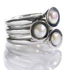Three Pearl on Three Bands Ring White Pearl