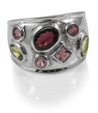 7 Stone Domed Band Ring Mixed Tourmaline Size 9