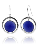 Mexico Art Deco Circle and Stone Earrings Blue Chalcedony