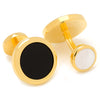 Double Sided Gold Onyx and Mother of Pearl Round Beveled Stud Set