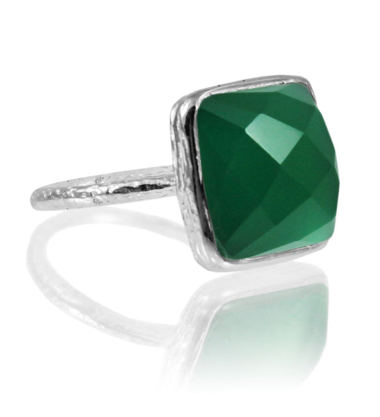 Capri Large Stackable Square Ring Green Onyx