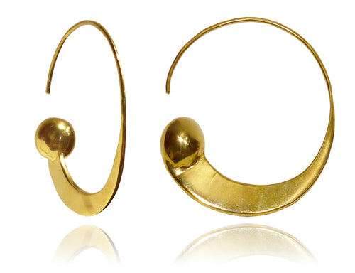 18K Gold Plated Swirly Earrings with Gold Ball