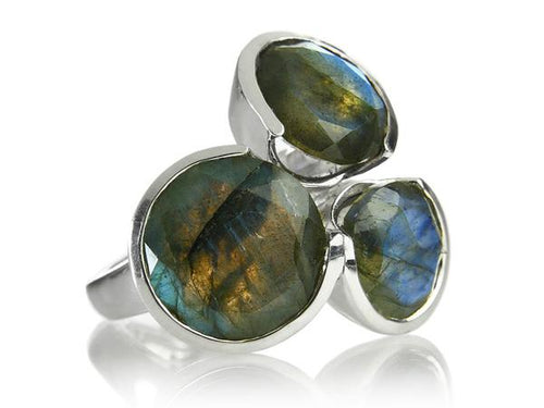 Three Circle Cluster Cocktail Ring Labradorite
