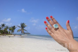 Large Faceted Circle Cocktail Ring Aqua Chalcedony