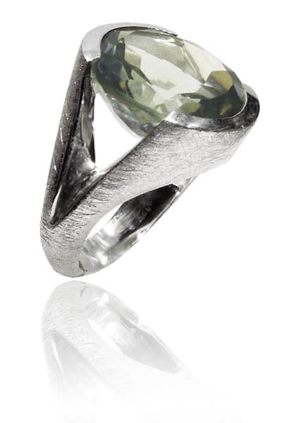 Brushed Aztec Stone Ring Green Amethyst