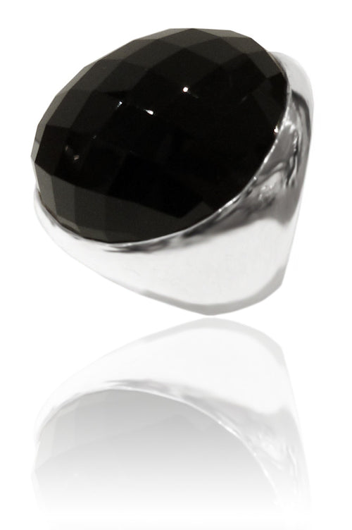 Classic Capri Circle Stone Cocktail Ring Black Onyx 7.5