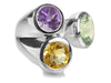 Three Stone Jaipuri Non-Connect Ring Amethyst, Green Amethyst, Citrine