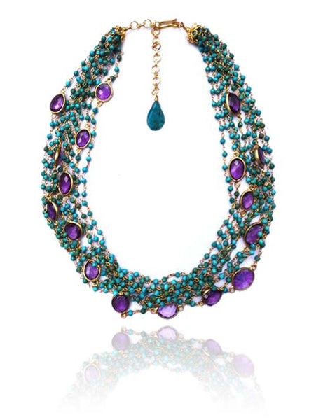 Turquoise Stranded Amethyst Colet Necklace