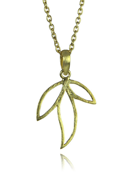 18K Gold Plated Three Leaf Amazon Pendant with Chain