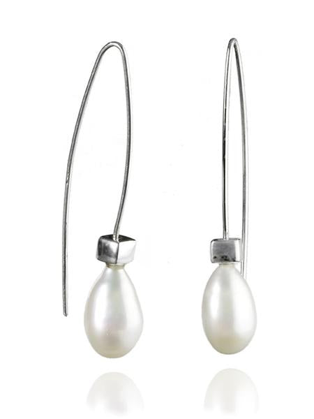 Euro Pin Drop Pearl Earrings White Pearl